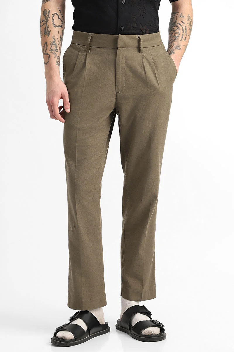 Snitch Khaki Relaxed Fit Linen Blend Trousers for Men | Best Price UAE